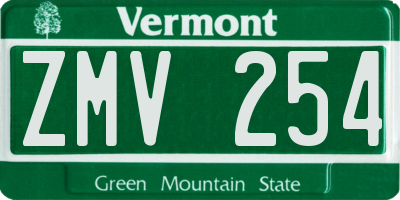 VT license plate ZMV254