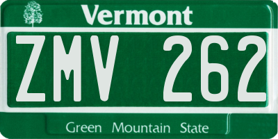 VT license plate ZMV262