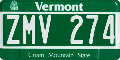 VT license plate ZMV274