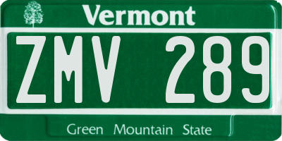 VT license plate ZMV289