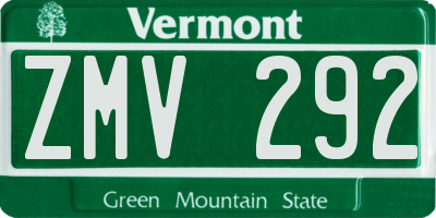 VT license plate ZMV292