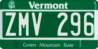 VT license plate ZMV296