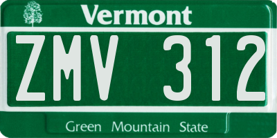 VT license plate ZMV312