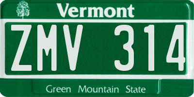 VT license plate ZMV314