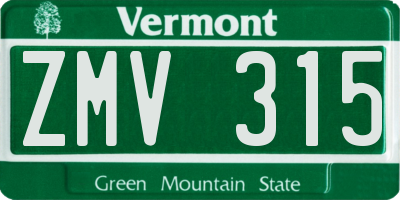VT license plate ZMV315