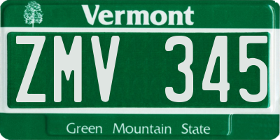 VT license plate ZMV345
