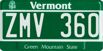 VT license plate ZMV360