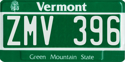 VT license plate ZMV396