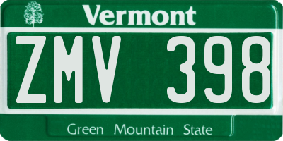 VT license plate ZMV398