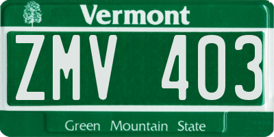 VT license plate ZMV403