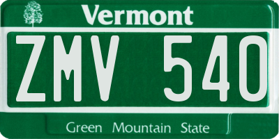 VT license plate ZMV540