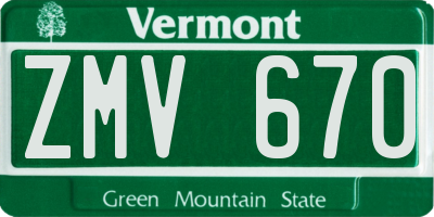 VT license plate ZMV670