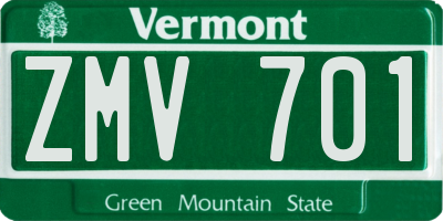 VT license plate ZMV701