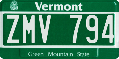 VT license plate ZMV794