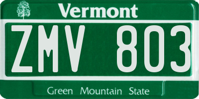 VT license plate ZMV803
