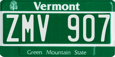 VT license plate ZMV907