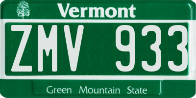 VT license plate ZMV933