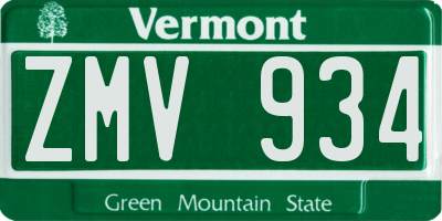 VT license plate ZMV934