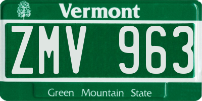 VT license plate ZMV963