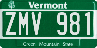 VT license plate ZMV981