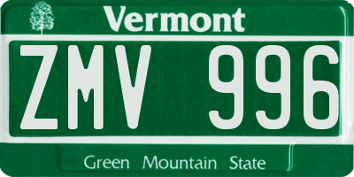 VT license plate ZMV996