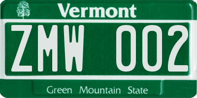 VT license plate ZMW002