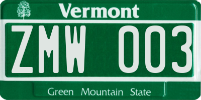 VT license plate ZMW003