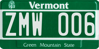 VT license plate ZMW006