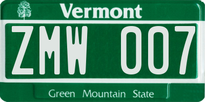 VT license plate ZMW007
