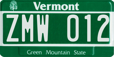 VT license plate ZMW012