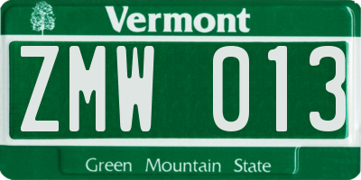 VT license plate ZMW013