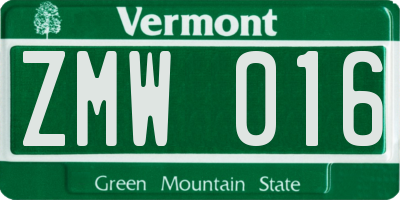 VT license plate ZMW016