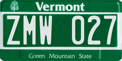 VT license plate ZMW027