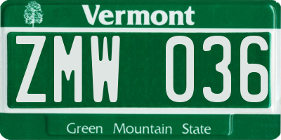 VT license plate ZMW036