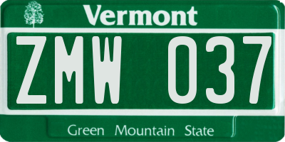 VT license plate ZMW037