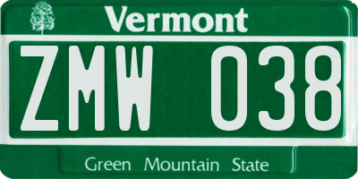 VT license plate ZMW038