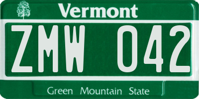 VT license plate ZMW042