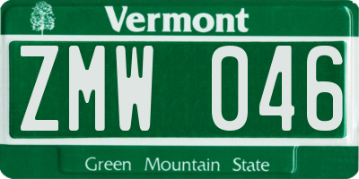 VT license plate ZMW046
