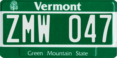 VT license plate ZMW047
