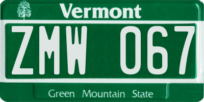VT license plate ZMW067