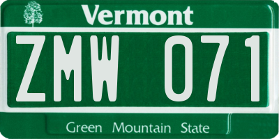 VT license plate ZMW071