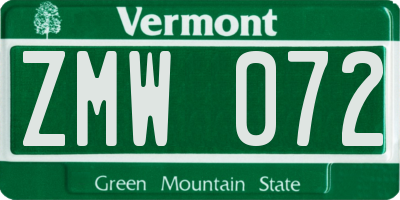 VT license plate ZMW072