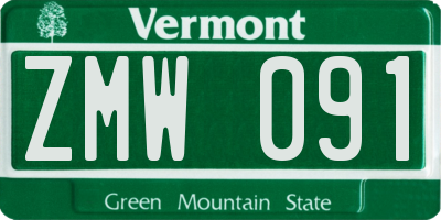 VT license plate ZMW091