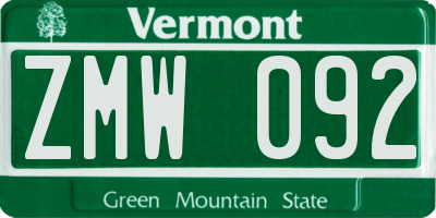 VT license plate ZMW092