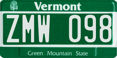 VT license plate ZMW098