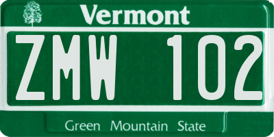 VT license plate ZMW102