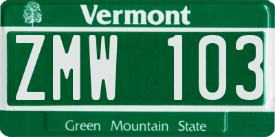 VT license plate ZMW103