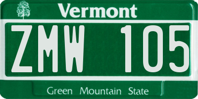 VT license plate ZMW105