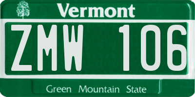 VT license plate ZMW106