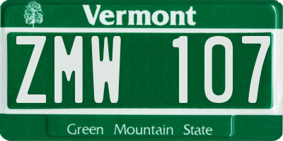 VT license plate ZMW107